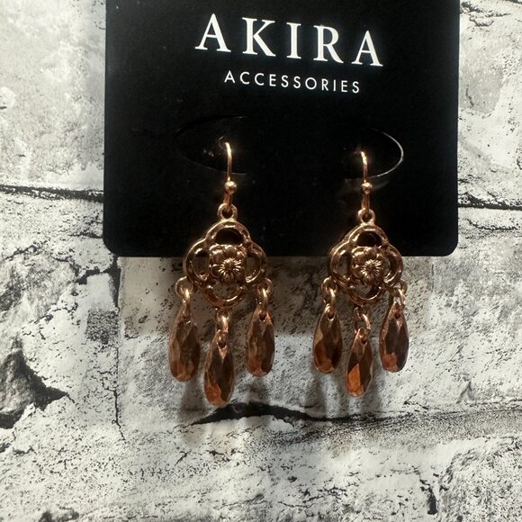 NWT Akira Accessories Set of Gold/Bronze Earrings Dangle Flower - Picture 5 of 10